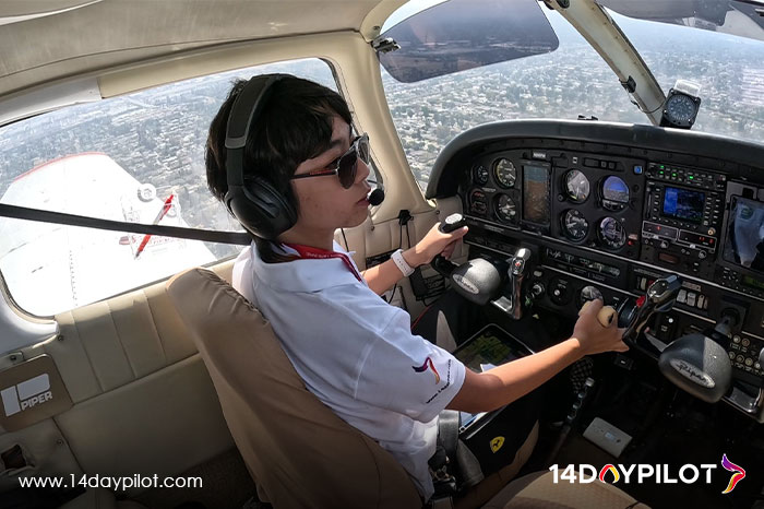 14DAYPILOT student taking off on his first solo flight.