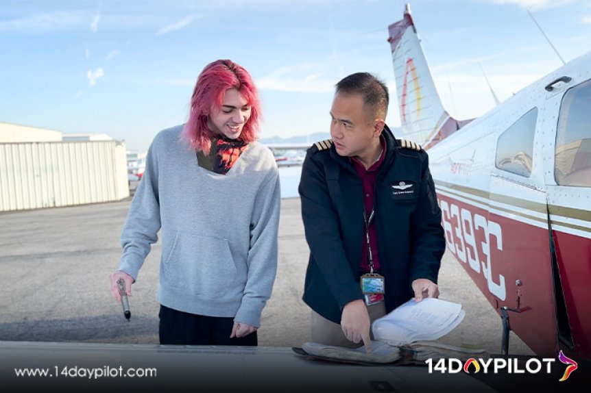 14DAYPILOT student conducting pre-flight preparations.