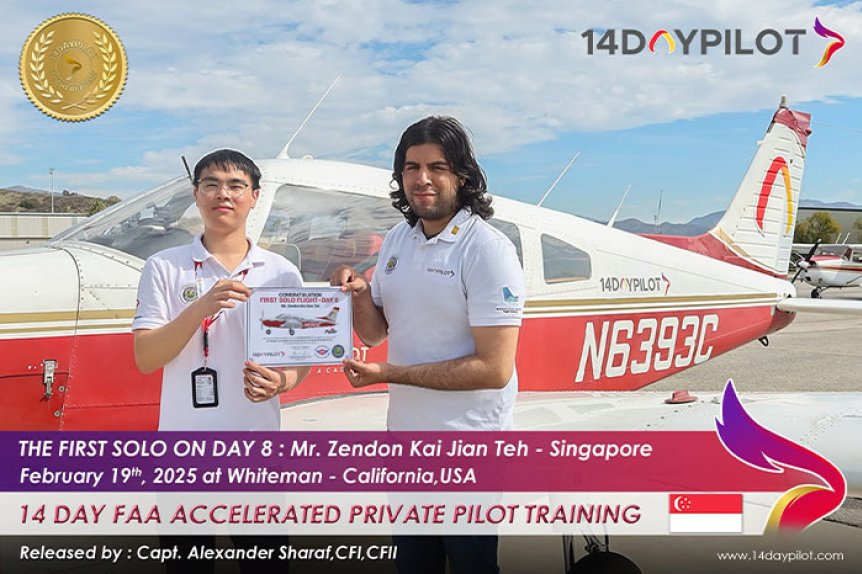14DAYPILOT student completing his solo flight in the cockpit.