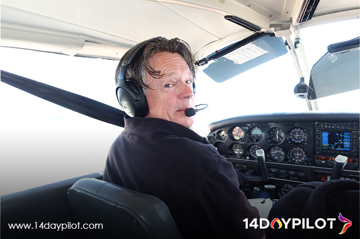 Nick Griffin during hands-on flight training as part of his accelerated Commercial Pilot License (CPL) program at 14DAYPILOT.
