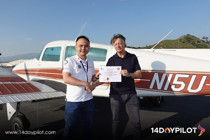 A 14DAYPILOT student celebrates earning their Multi Engine Rating certification.