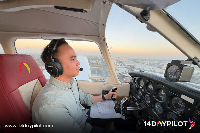 14DAYPILOT student in contact with ATC, practicing radio communication.