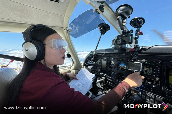 Student pilot flying during checkride simulation